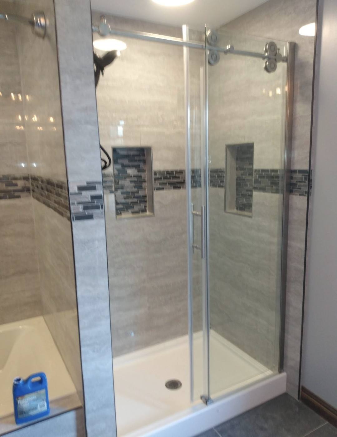 Glass door walk-in shower